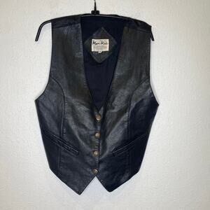 Mona Mode Black Leather Western Snap Closure Vest EUC Sz Sm Vintage